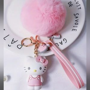 ✨ Hello Kitty Fur Ball Keychain Bag Charm Wristlet ✨
